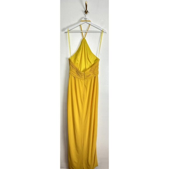 MAC DUGGAL Halter Neck Rouched Side Front Slit Gown in Marigold Size Medium - Picture 7 of 13